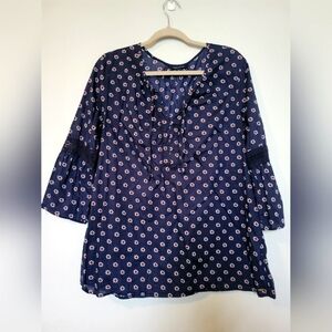 4 for $30 🌈 Tommy Hilfiger tie neck lace insert 3/4 sleeve flower top size XL